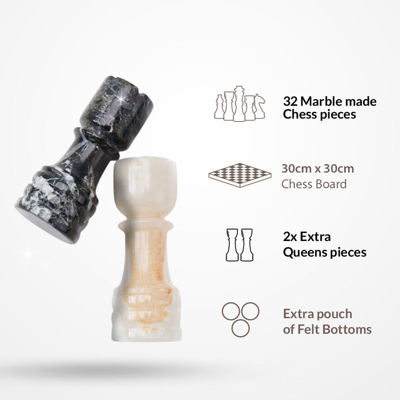 Marble Chess Set 30cm – Black Zebra & White Onyx