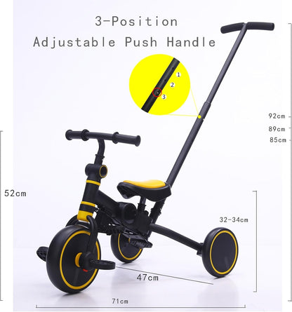 Dimension diagram for the KINDRIDE Rove showing 71 cm length, 52 cm handlebar height and 32-34 cm seat height