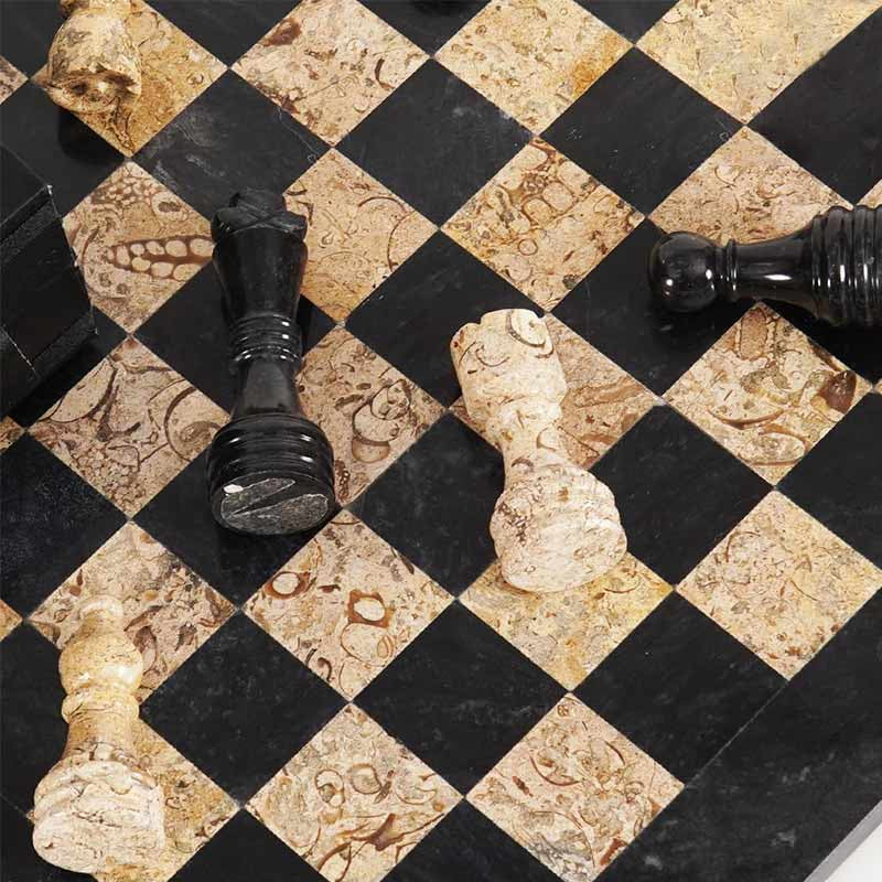 Marble Chess Set 30cm – Black Zebra & White Onyx