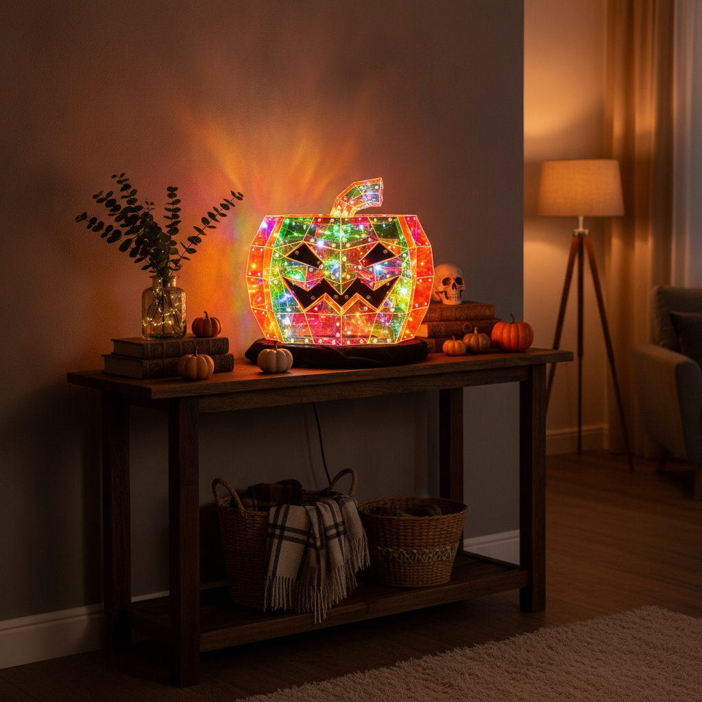 Colorful Pumpkin Prism Lamp — Halloween Art Sculpture Night Light — lifestyle