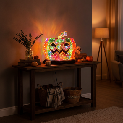 Colorful Pumpkin Prism Lamp — Halloween Art Sculpture Night Light — lifestyle