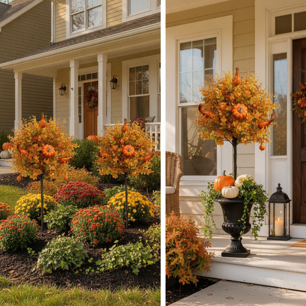Artificial Fall Pumpkin Tree Stakes — Autumn Garden Decor — lifestyle