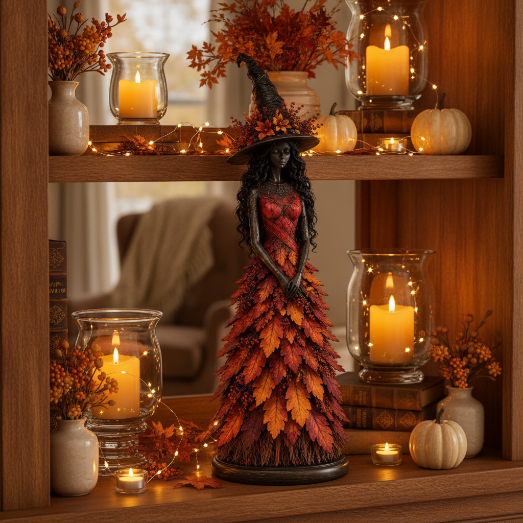 Enchanted Autumn Witch Figurine — Collectible Halloween Decor — lifestyle