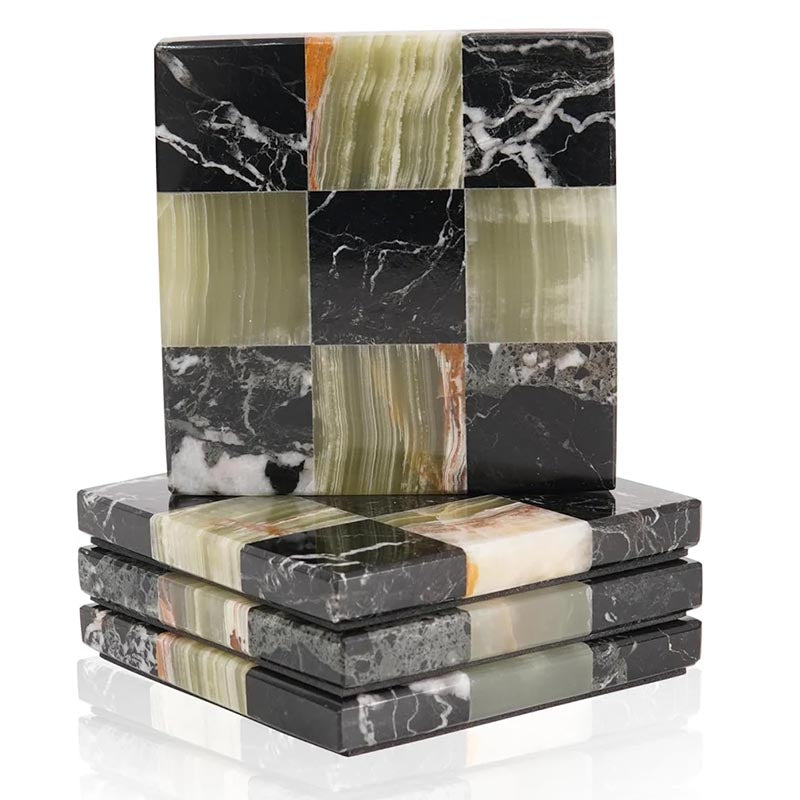 Marble Checkers Coaster Plates - Set Of 4