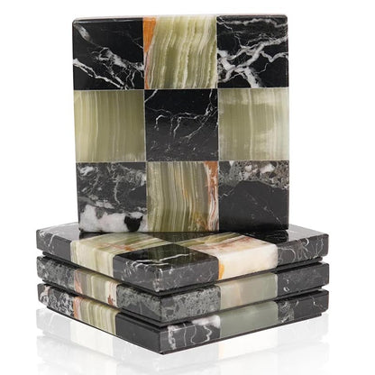 Marble Checkers Coaster Plates - Set Of 4