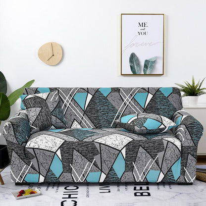 Anyhouz 3 Seater Sofa Cover Dark Grey Geometric Style and Protection For Living Room Sofa Chair Elastic Stretchable Slipcover