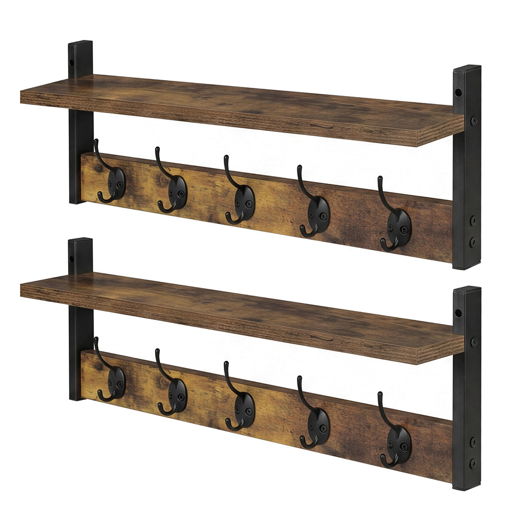 Levede Coat Rack Shelf Wall Mounted Entryway Double Hook Wall Floating Hat Rack — image 1