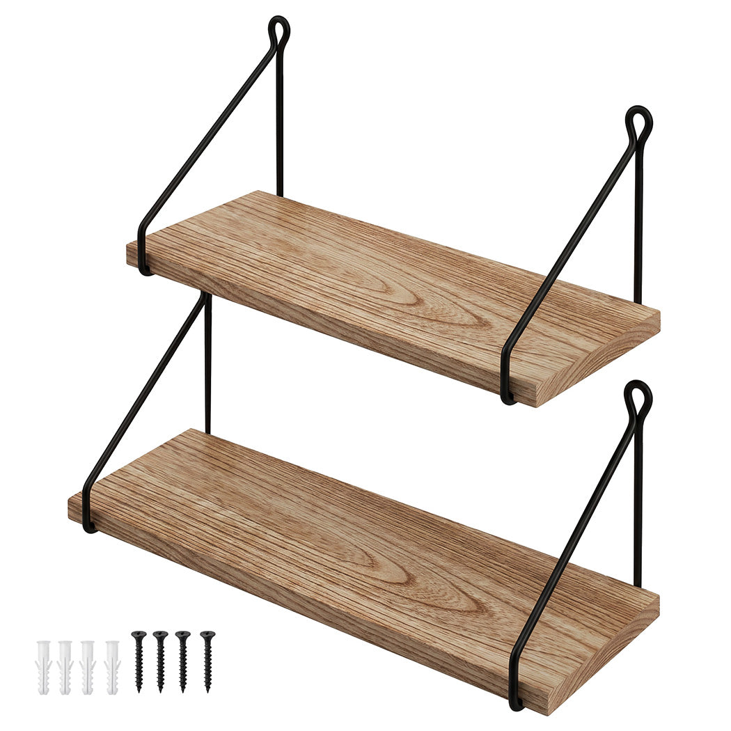 Levede Floating Wall Mounted Shelves Rustic 2Pcs Storage Display Bedroom Kitchen — image 1