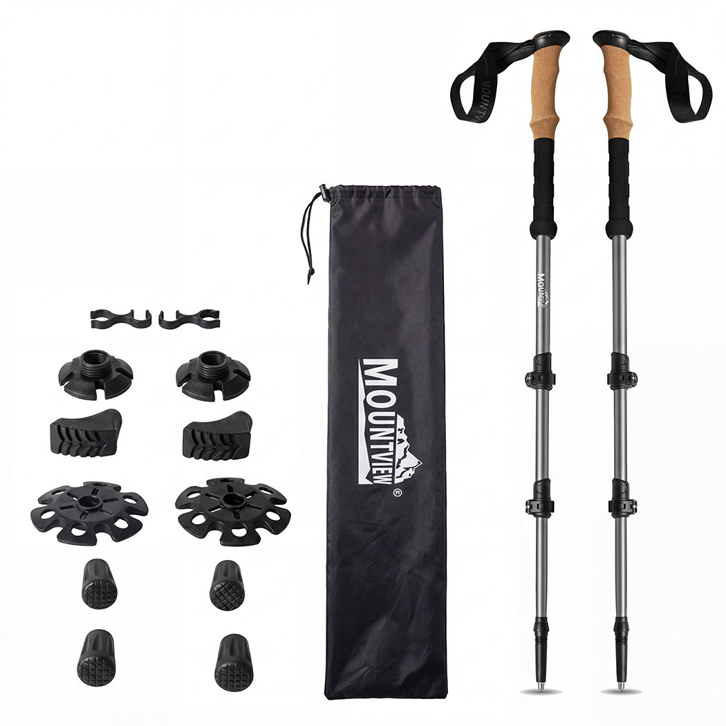Mountview 2 Pcs Hiking Trekking Poles Walking Stick Adjustable Lightweight Grey — image 1
