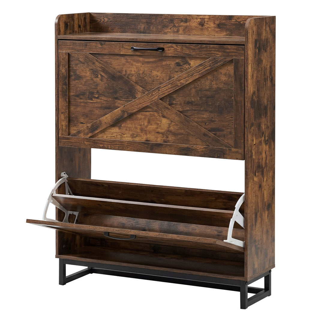 Levede Shoe Cabinet 2 Flip Drawers Storage Organiser Removable Shelf Hallway — image 1