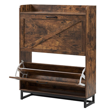 Levede Shoe Cabinet 2 Flip Drawers Storage Organiser Removable Shelf Hallway — image 1