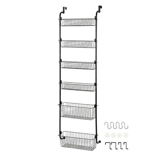 Toque Over the Door Pantry Organiser 6 Tiers Metal Hanging Storage Rack Black — image 1
