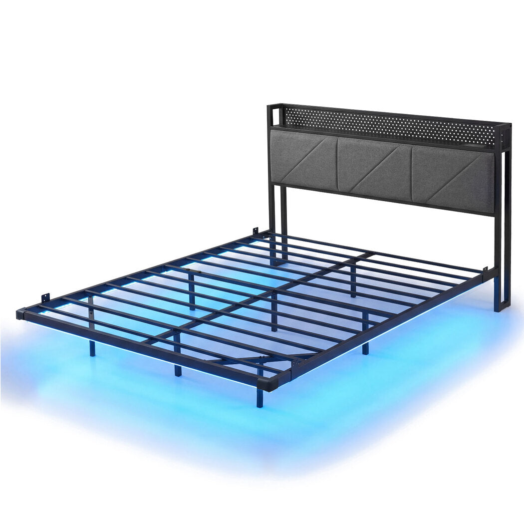 Levede Floating Bed Frame Double LED USB Power Storage Headboard Metal Base — image 1