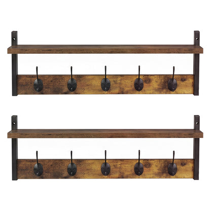 Levede Coat Rack Shelf Wall Mounted Entryway Double Hook Wall Floating Hat Rack — image 2