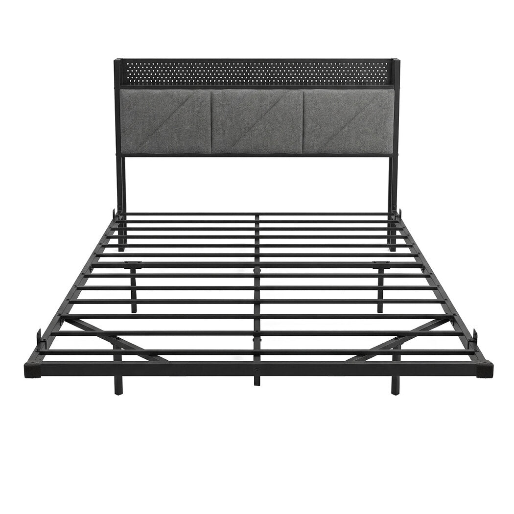Levede Floating Bed Frame Double LED USB Power Storage Headboard Metal Base — image 2