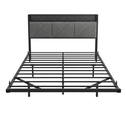 Levede Floating Bed Frame Double LED USB Power Storage Headboard Metal Base — image 2