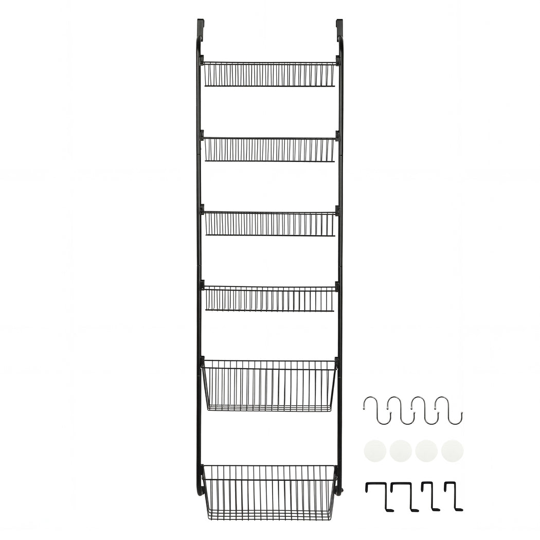 Toque Over the Door Pantry Organiser 6 Tiers Metal Hanging Storage Rack Black — image 2
