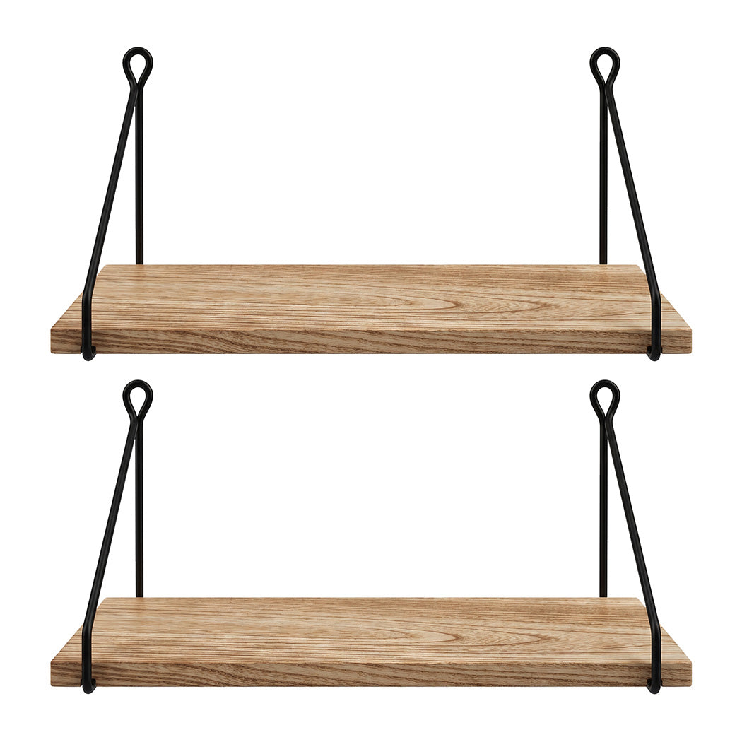 Levede Floating Wall Mounted Shelves Rustic 2Pcs Storage Display Bedroom Kitchen — image 2