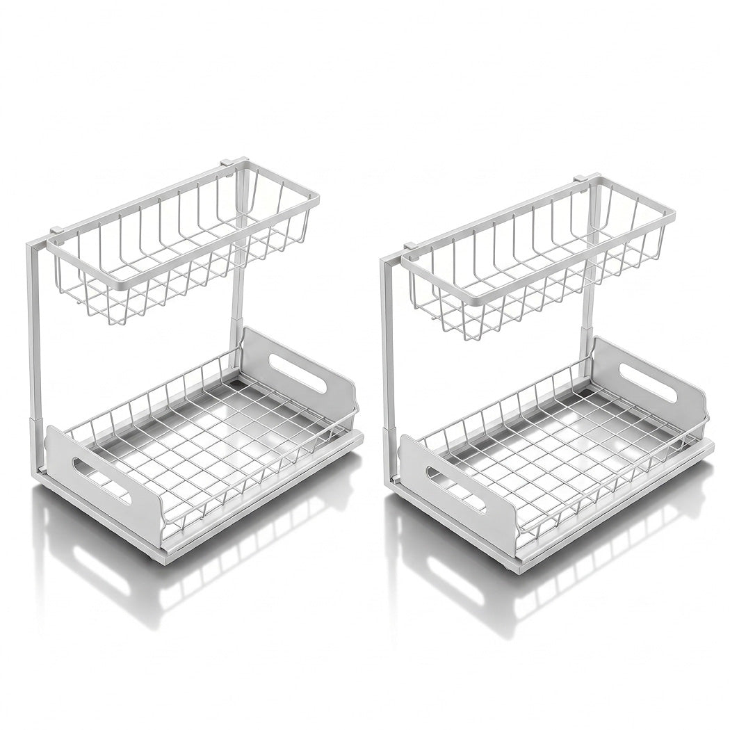 Toque 2x Under Sink Storage Rack Kitchen Cabinet Organiser 2-Tier Shelving Home — image 2