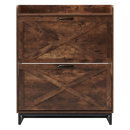 Levede Shoe Cabinet 2 Flip Drawers Storage Organiser Removable Shelf Hallway — image 2