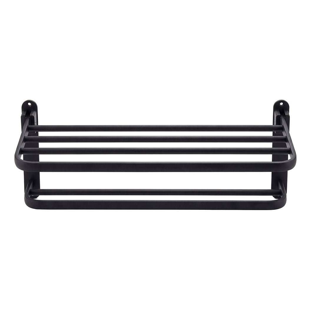 Levede Towel Rack Bathroom 2 Bars Rail Holder Wall Mounted Storage Shelf Black — image 2