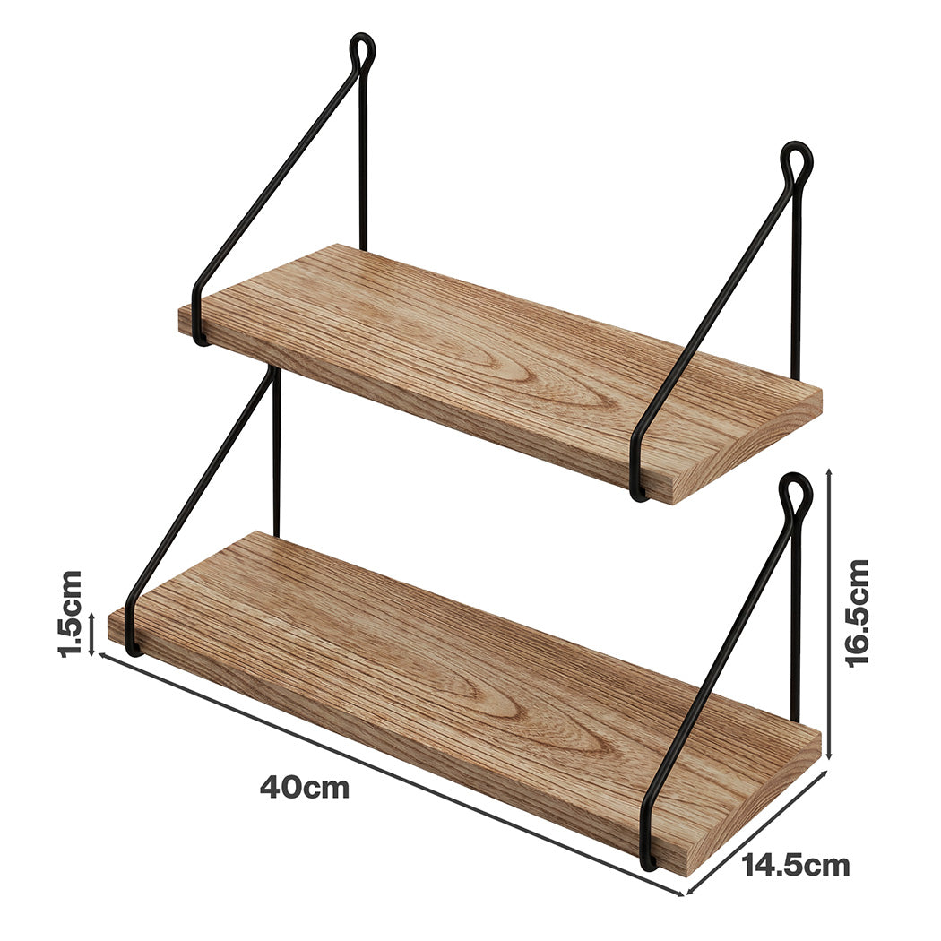 Levede Floating Wall Mounted Shelves Rustic 2Pcs Storage Display Bedroom Kitchen — image 3