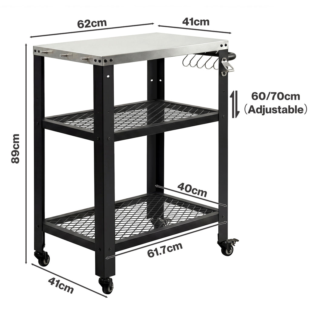 Levede Outdoor Kitchen Cart Mobile BBQ Grill Trolley Stainless Steel Prep Table — image 3