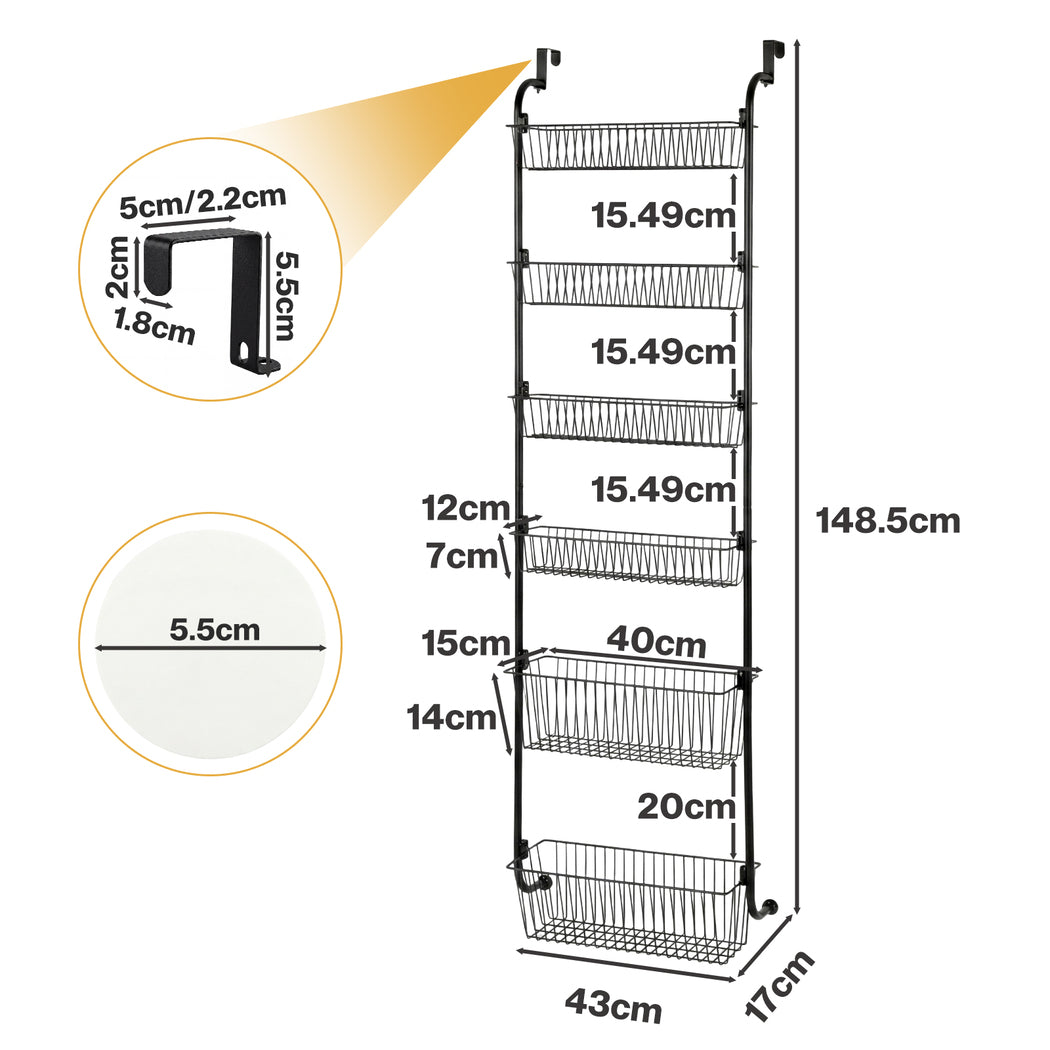Toque Over the Door Pantry Organiser 6 Tiers Metal Hanging Storage Rack Black — image 3