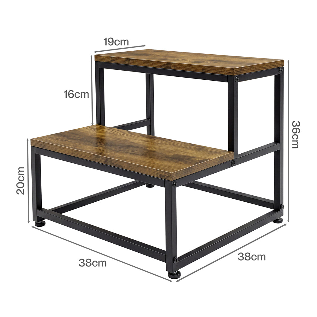 Levede 2-Step Stool Non Slip Portable Bathroom Kitchen Kids Adult Pet Use Brown — image 3