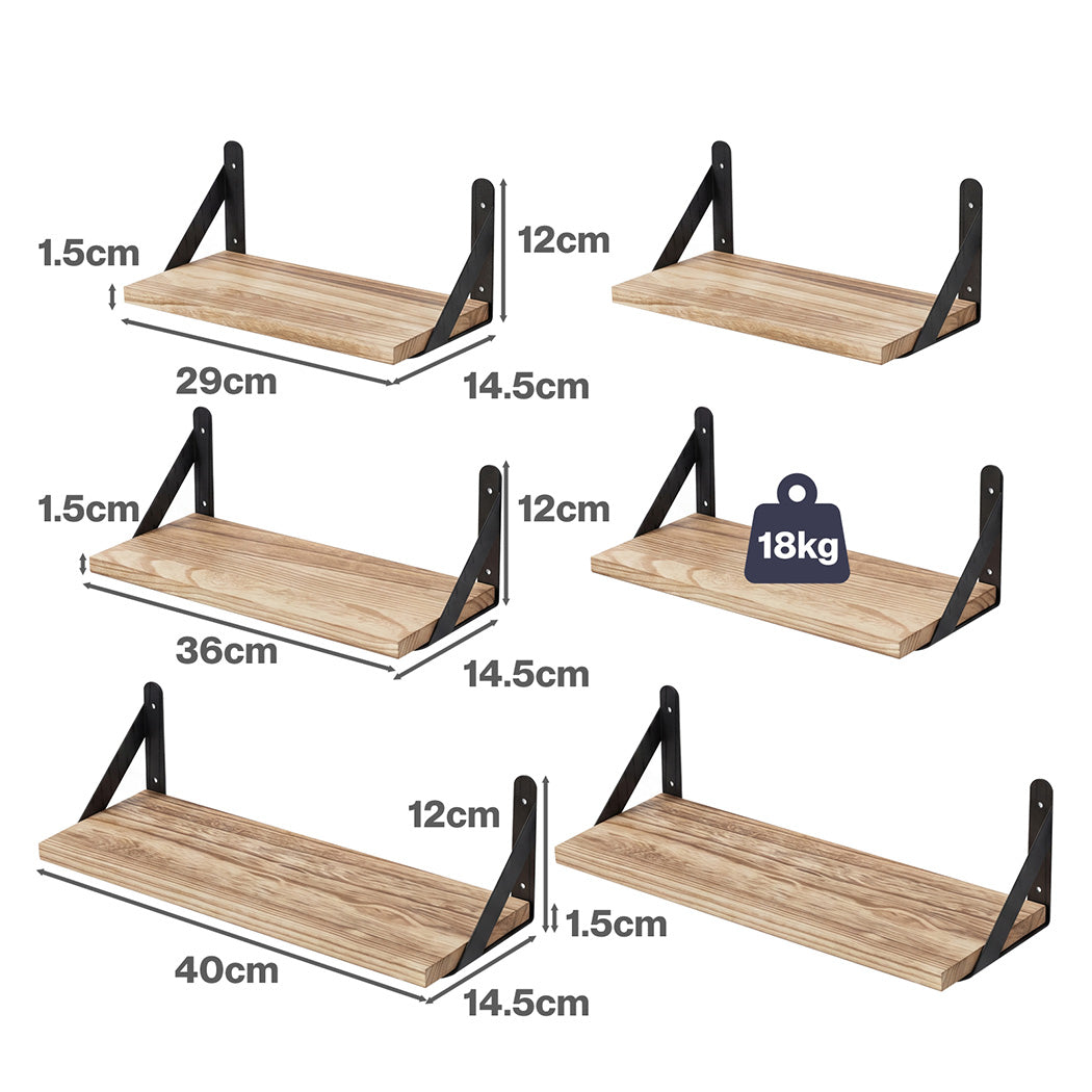 Levede Floating Wall Shelves 6 Pcs Wall Mounted Display Bookshelf Rack Kitchen — image 3