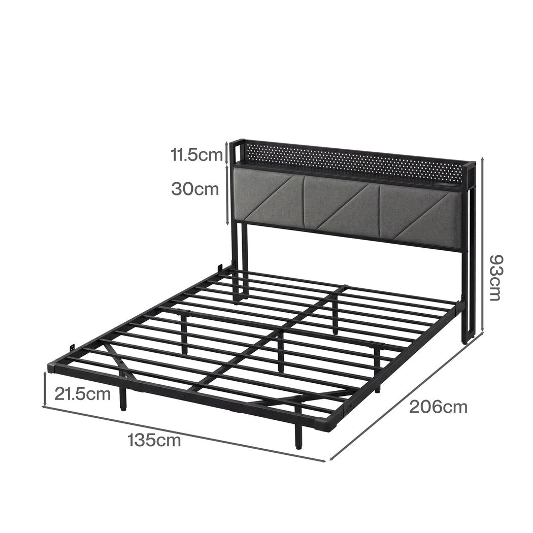 Levede Floating Bed Frame Double LED USB Power Storage Headboard Metal Base — image 3