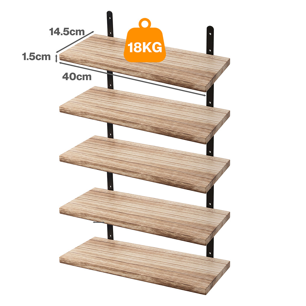 Levede Floating Wall Shelves 5Pcs Wood Wall Mounted Rustic Display Rack Bedroom — image 3