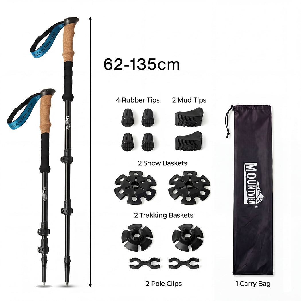 Mountview 2 Pcs Hiking Trekking Poles Walking Stick Adjustable Lightweight Black — image 3
