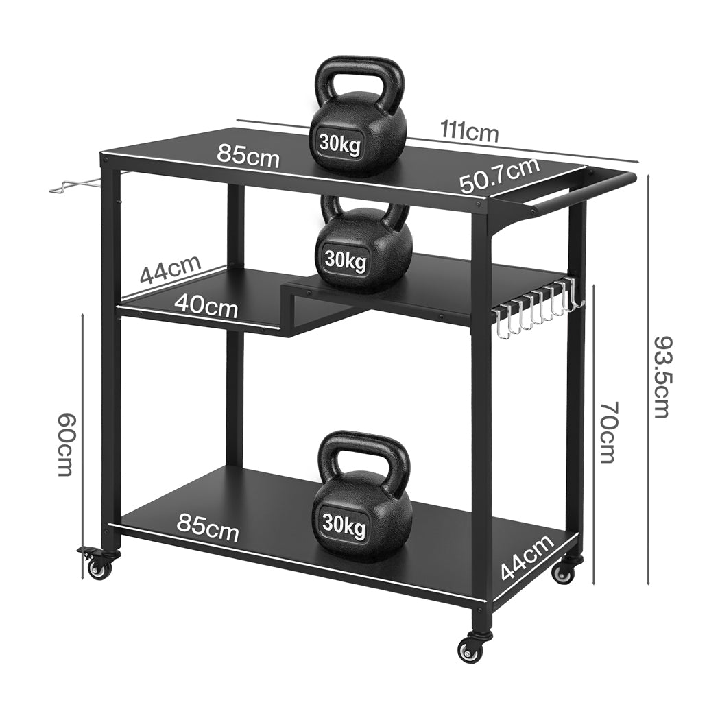 Levede Outdoor Kitchen Cart 3 Tier BBQ Grill Cart Mobile Patio Serving Trolley — image 3