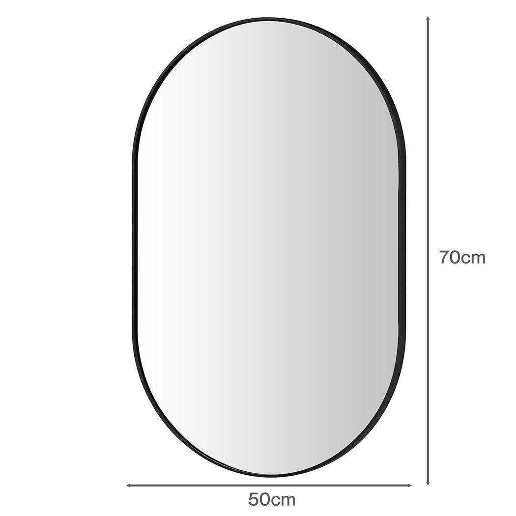 Yezi Oval Wall Mirror 70x50cm Black Frame Bathroom Wall Mounted Vanity Mirror — image 3