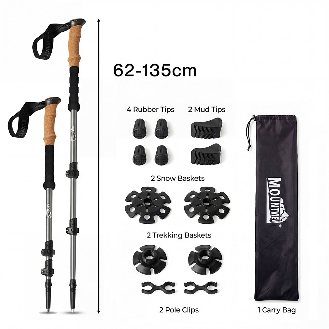 Mountview 2 Pcs Hiking Trekking Poles Walking Stick Adjustable Lightweight Grey — image 3
