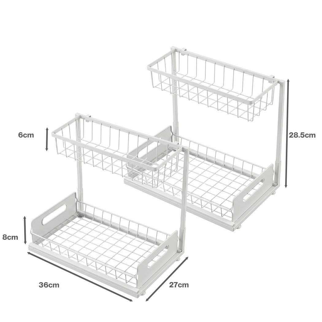 Toque 2x Under Sink Storage Rack Kitchen Cabinet Organiser 2-Tier Shelving Home — image 3