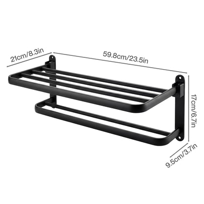 Levede Towel Rack Bathroom 2 Bars Rail Holder Wall Mounted Storage Shelf Black — image 3