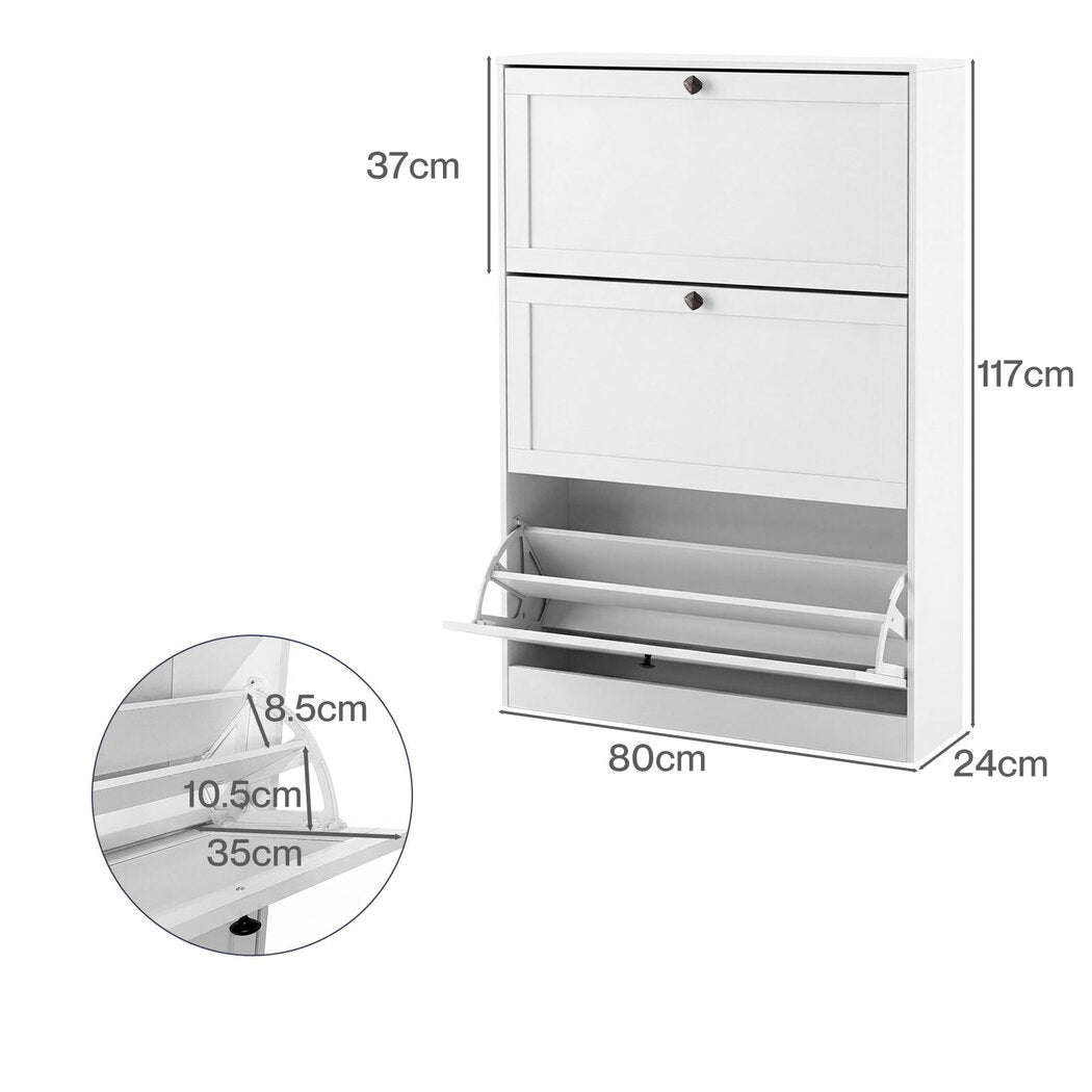 Levede Shoe Cabinet 3 Flip Drawers Adjustable Shelf Shoe Organiser Storage Rack — image 3