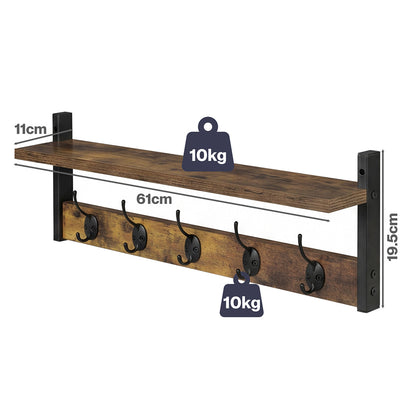 Levede Coat Rack Shelf Wall Mounted Entryway Double Hook Wall Floating Hat Rack — image 3