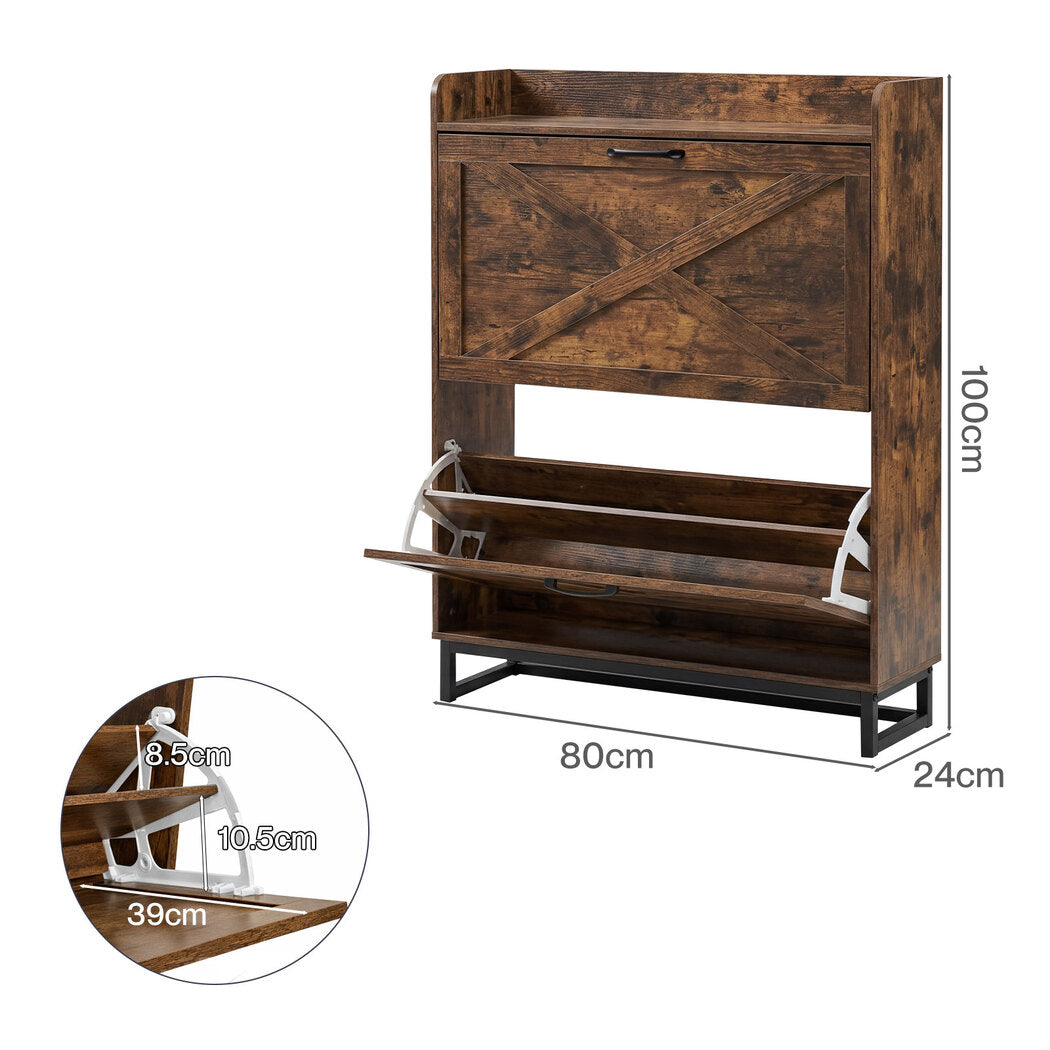 Levede Shoe Cabinet 2 Flip Drawers Storage Organiser Removable Shelf Hallway — image 3