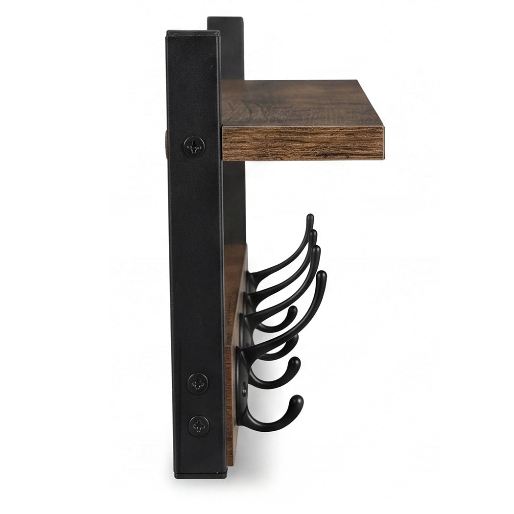Levede Coat Rack Shelf Wall Mounted Entryway Double Hook Wall Floating Hat Rack — image 4