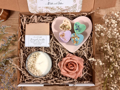 Organic Spa Gift Box for Her: Soy Candle, Soap, & Floral Mist