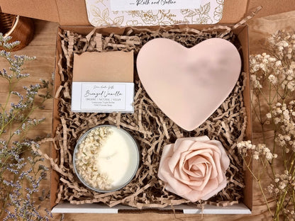 Organic Spa Gift Box for Her: Soy Candle, Soap, & Floral Mist