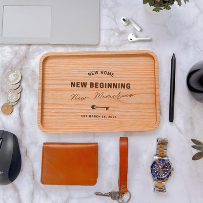 Personalised Ash Wood Rectangle Catchall Tray Jewellery Desk Accessories Serving Valet, Custom Engraved Timber Organiser, Housewarming Gift