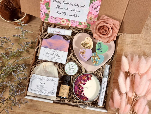 Organic Spa Gift Box for Her: Soy Candle, Soap, & Floral Mist