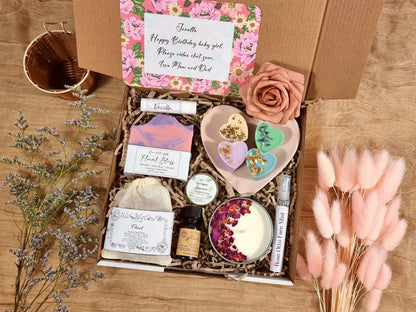 Organic Spa Gift Box for Her: Soy Candle, Soap, & Floral Mist