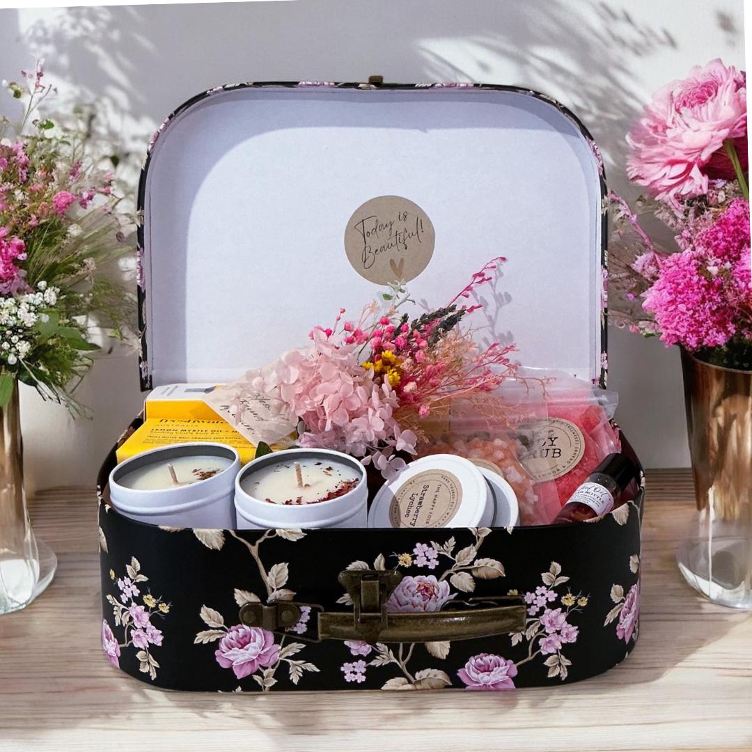 Luxury Suitcase Gift Box for Her , Self-Care Essentials, Scented Candles, Spa and Wellness Kit ,Perfect Gift for Relaxation & Pampering