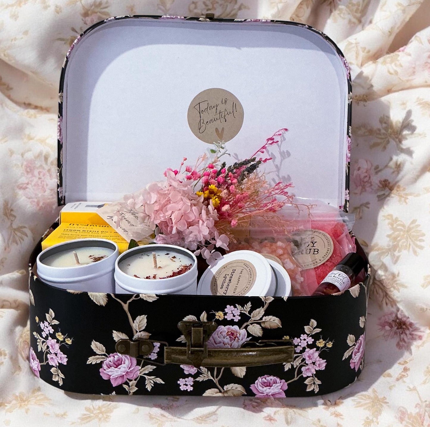 Luxury Suitcase Gift Box for Her , Self-Care Essentials, Scented Candles, Spa and Wellness Kit ,Perfect Gift for Relaxation & Pampering