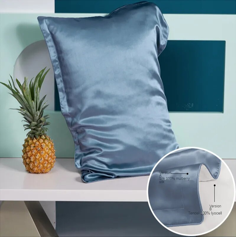 Anyhouz Pillowcase 50x90cm Blue Pure Real Silk For Comfortable And Relaxing Home Bed
